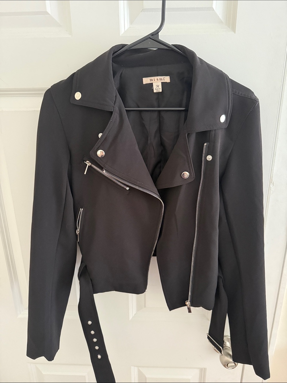 miami Black Asymmetrical Moto Jacket with Silver Hardware